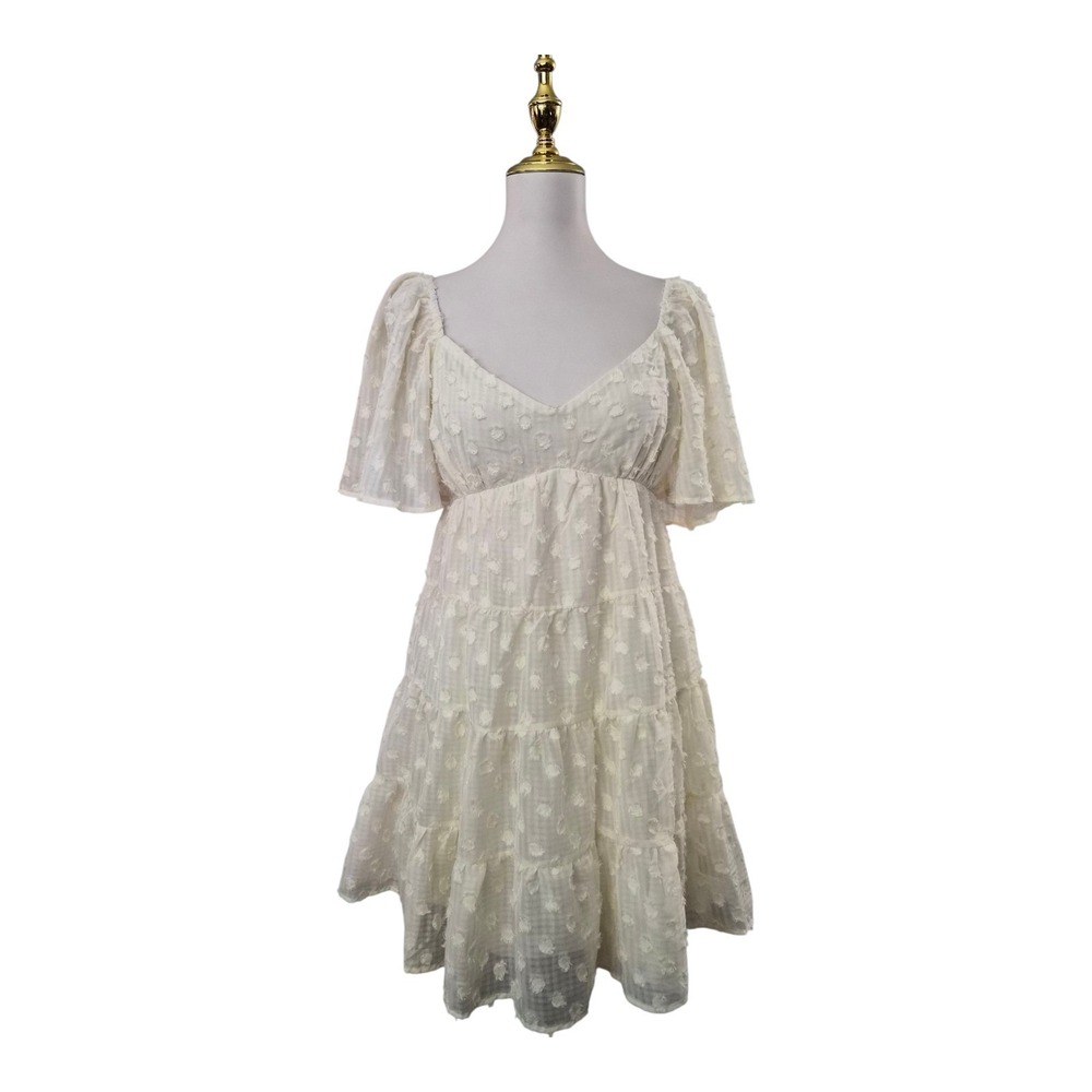 A. Calin by Flying Tomato Ivory Swiss Dot Tiered Babydoll Dress Women's Size M